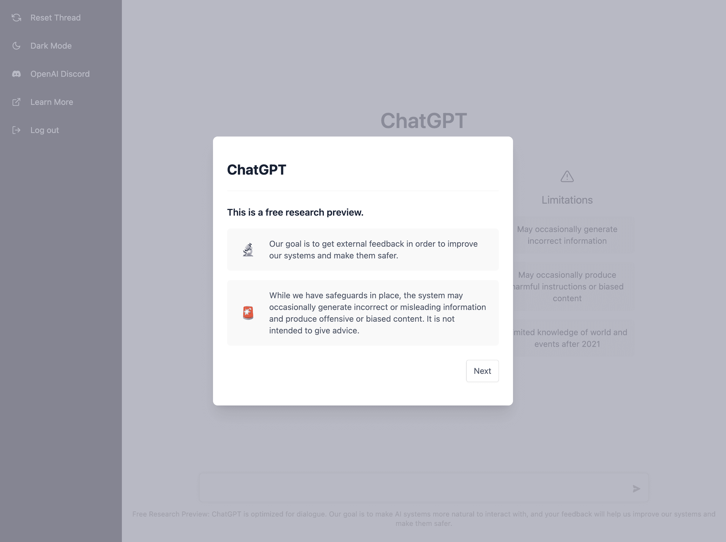 ChatGPT brukergrensesnitt med eksempelchat og output