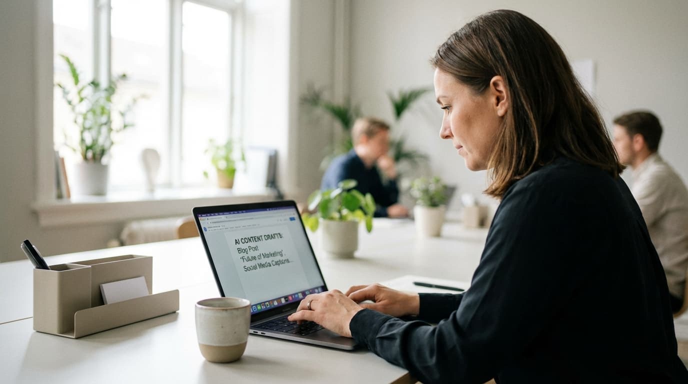 Jasper AI innholdsproduksjon på laptop