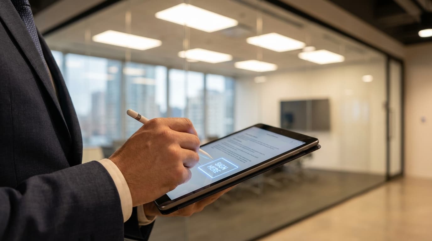 Forretningsperson som gjennomgår et digitalt tilbud på en bærbar datamaskin