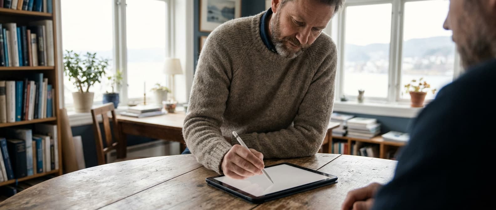Person som signerer kontrakt digitalt på mobil
