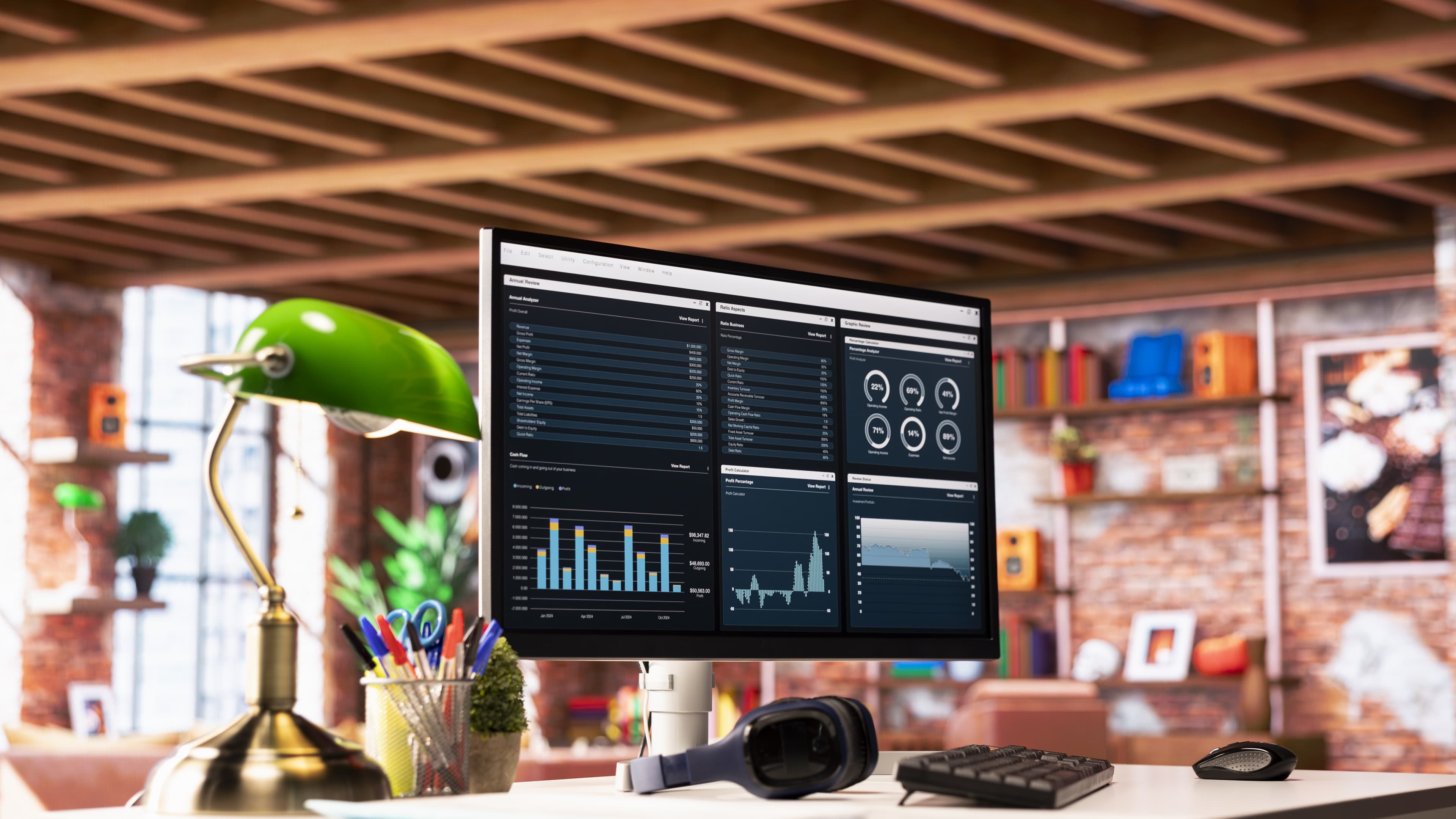 Bedriftseier som gjennomgår lønnsutbetaling på laptop
