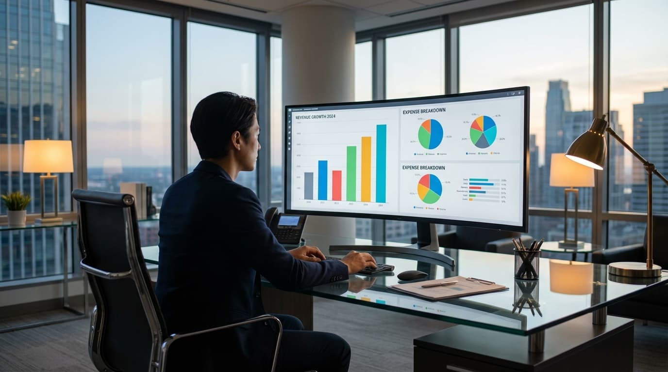 Daglig leder i liten bedrift som sammenligner regnskapsprogram på laptop og mobil