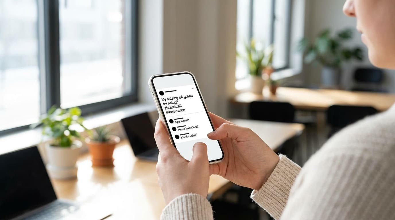 Mobil med Threads-appen og en tekst-basert samtaletråd mellom en bedrift og følgere