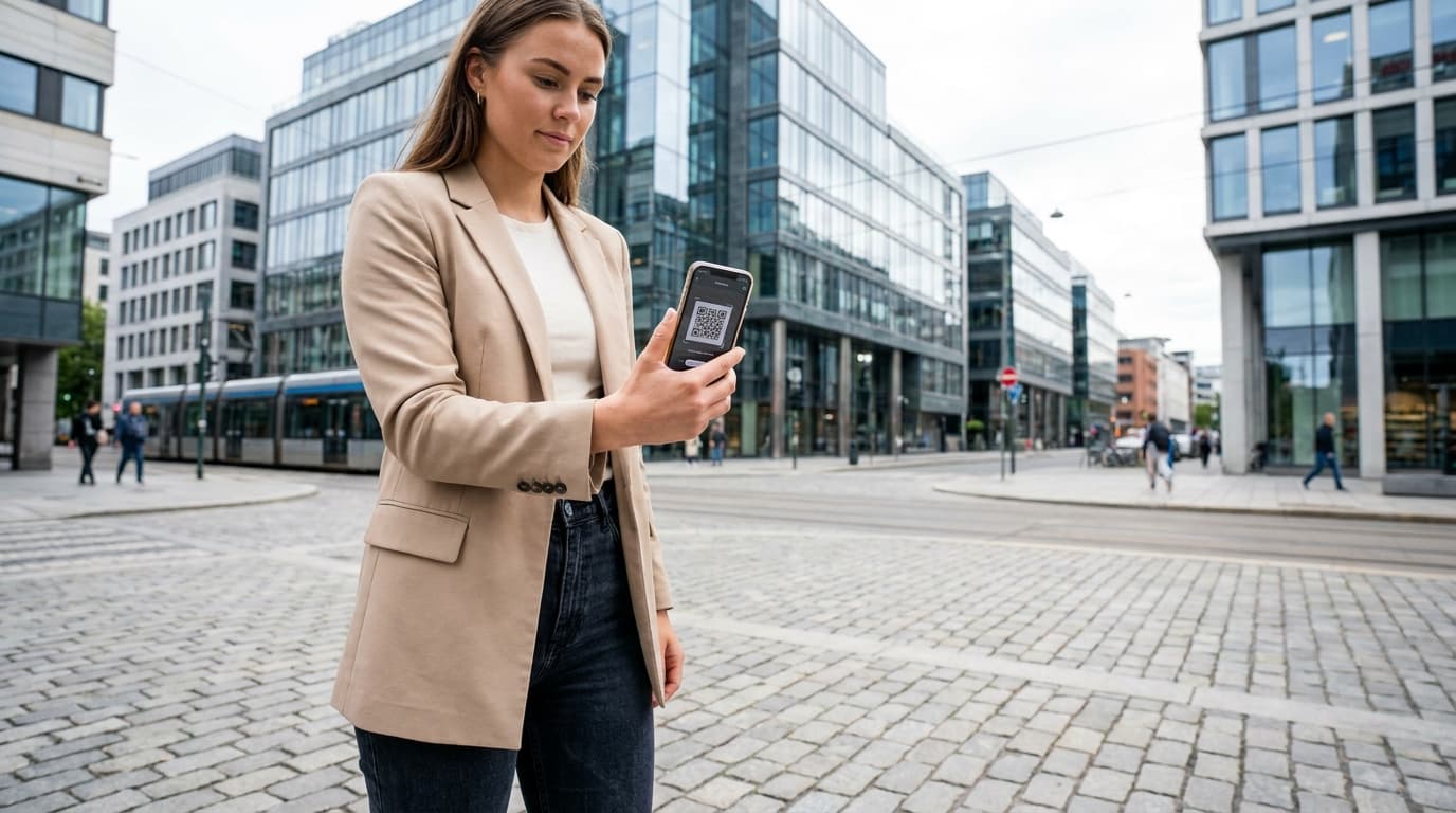 Yrkesaktiv person aktiverer eSIM på iPhone i et urbant Oslo-miljø