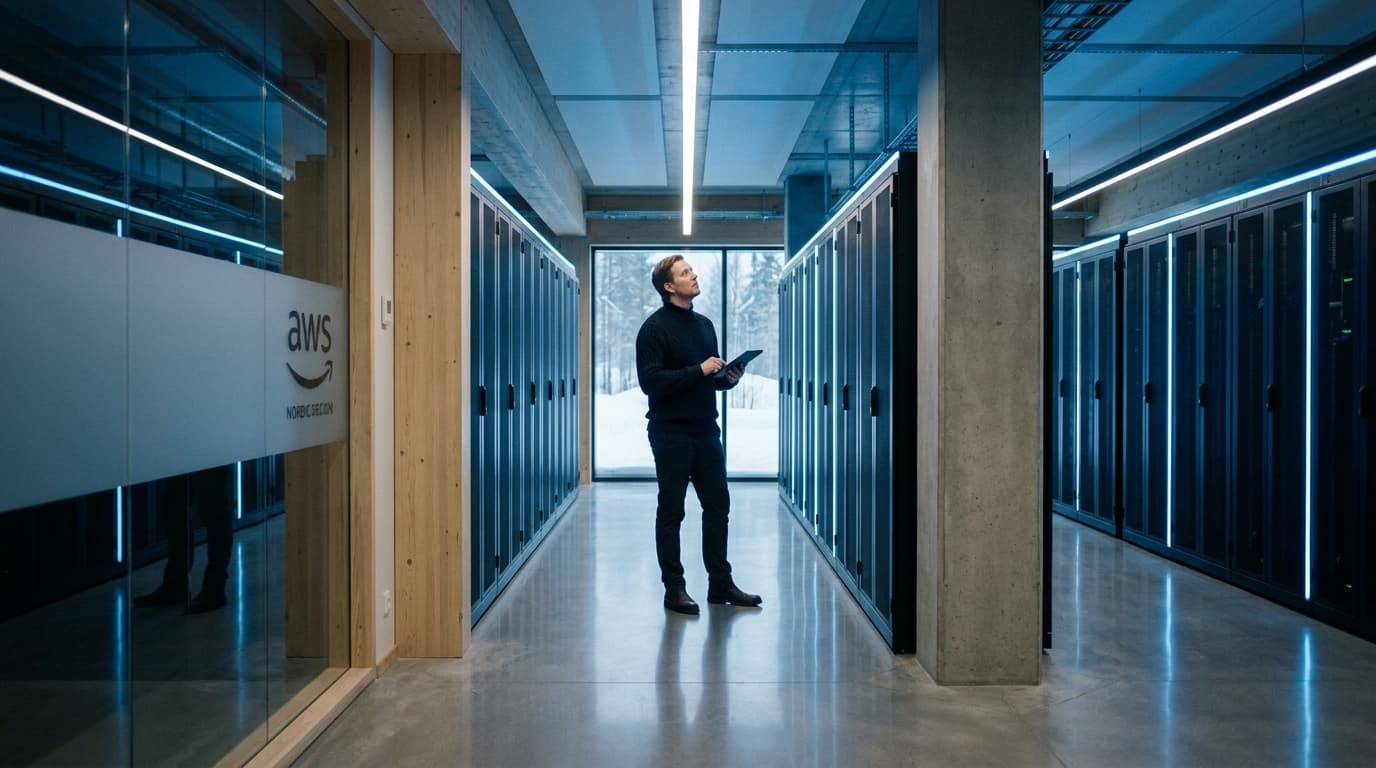 IT-ansvarlig inspiserer servere i et moderne europeisk datasenter