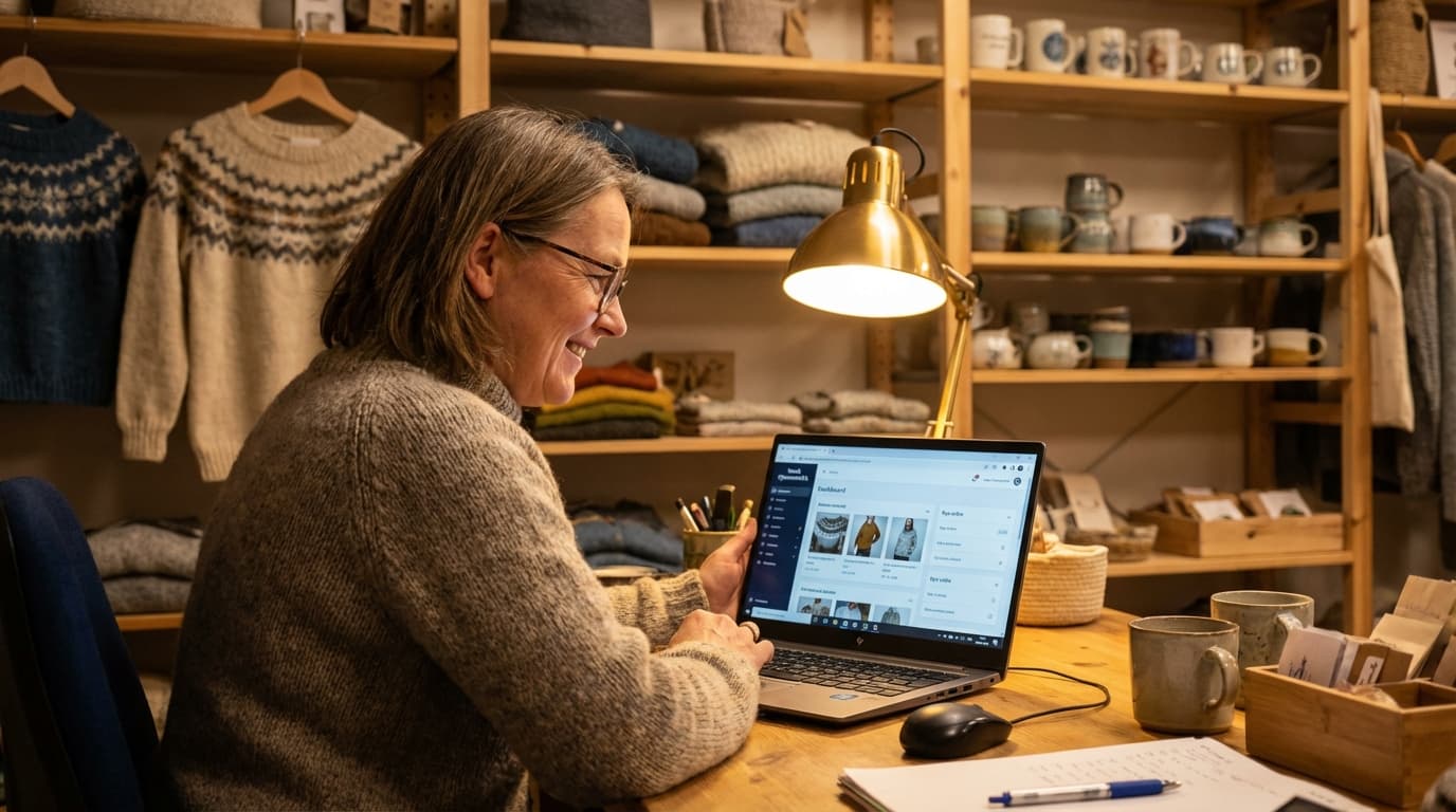 Shopify nettbutikk på laptop