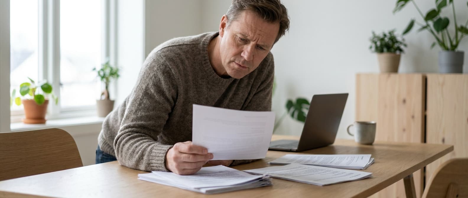 Norsk ansvarlig leser personvernregler på skjerm med en notatblokk ved siden av