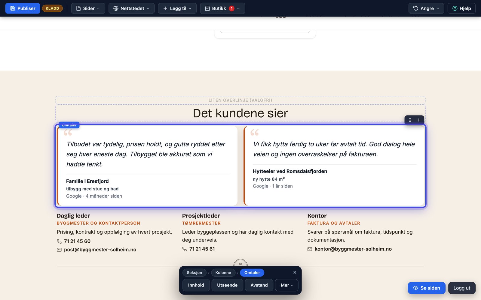 Sitatkortene slik de vises på nettsiden, side om side