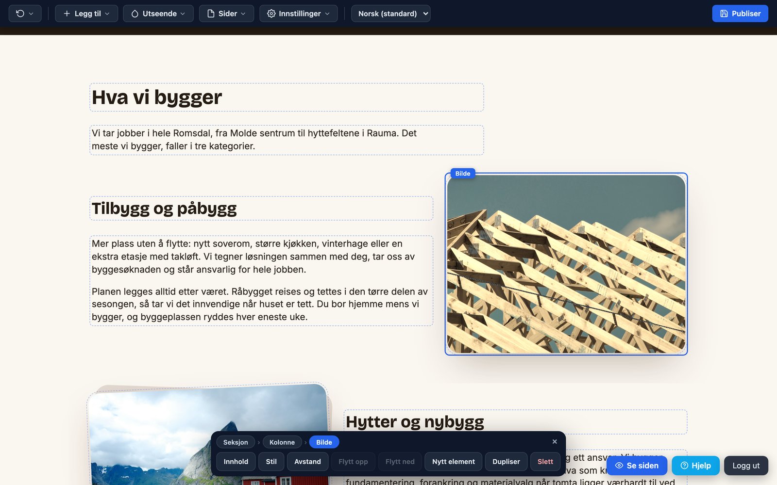 Modulvelgeren med Bildegalleri blant valgene