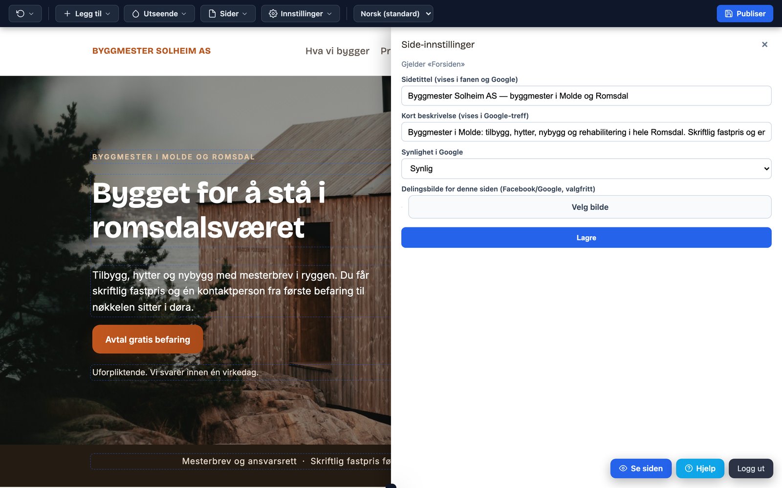 SEO-dialogen med delingsbilde for enkeltsiden