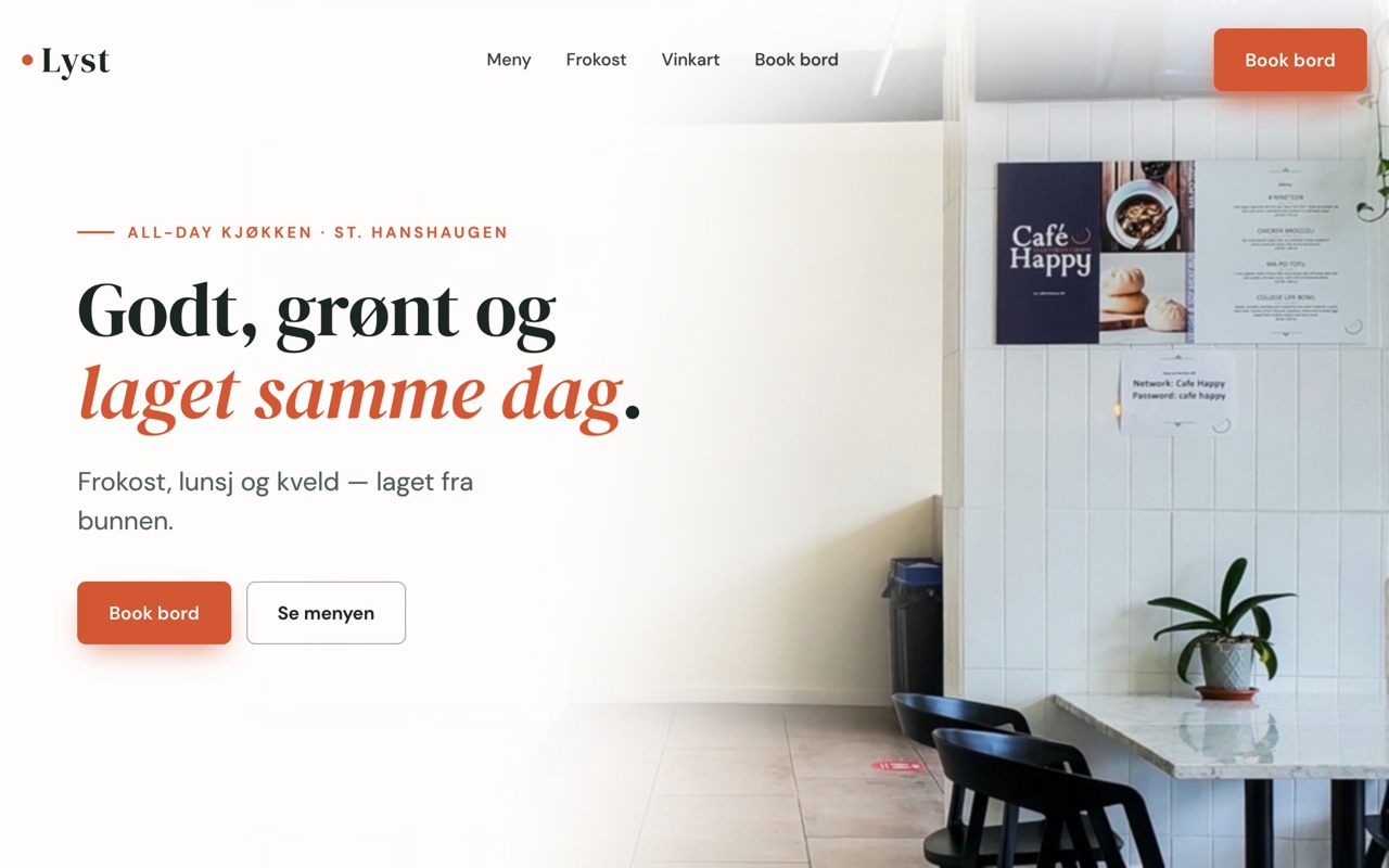 Eksempel: nettside for all-day spiseri