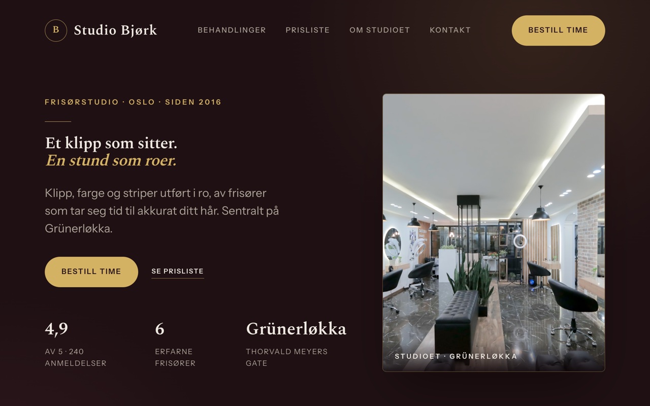 Eksempel: nettside for frisør